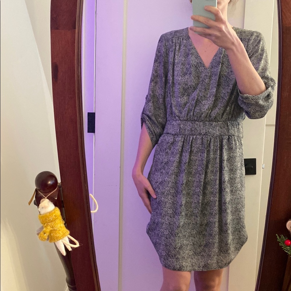 Gray Sheath Dress with Dolman Sleeves and V-Neck